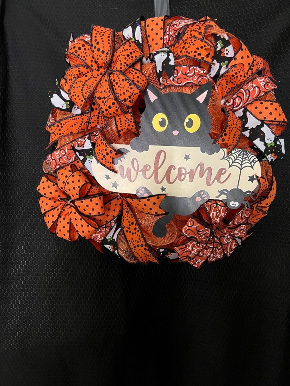 Black Cat Deco Mesh Halloween Wreath